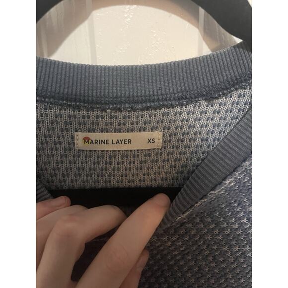 Marine Layer Blue Women's Birdseye Textured Long sleeve Sweatshirt Extra Small - Picture 3 of 4